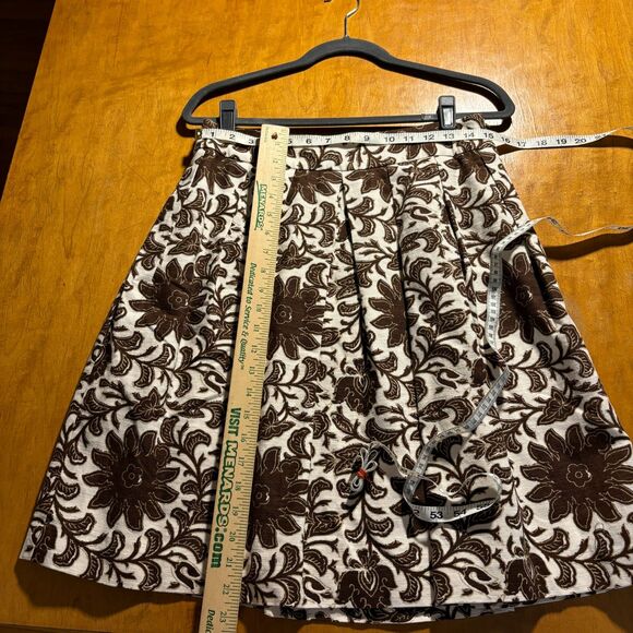Talbots Womens Linen Blend Pleated Floral Print Skirt White Brown Print Size 6 - Picture 3 of 6